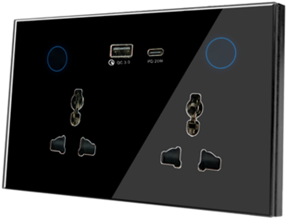 Tuya Zigbee 146 MF Smart Socket with USB Type C, Universal Plug + USB-A/C, Alexa/Google, Fast Charging, Glass Panel, App Smart Control, Zigbee 3.0